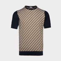 Трикотаж літній з круглим горлом синій з жовтим 